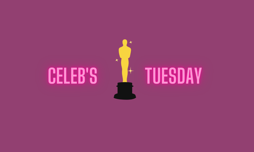 Celeb's tuesday logo on a purple background.