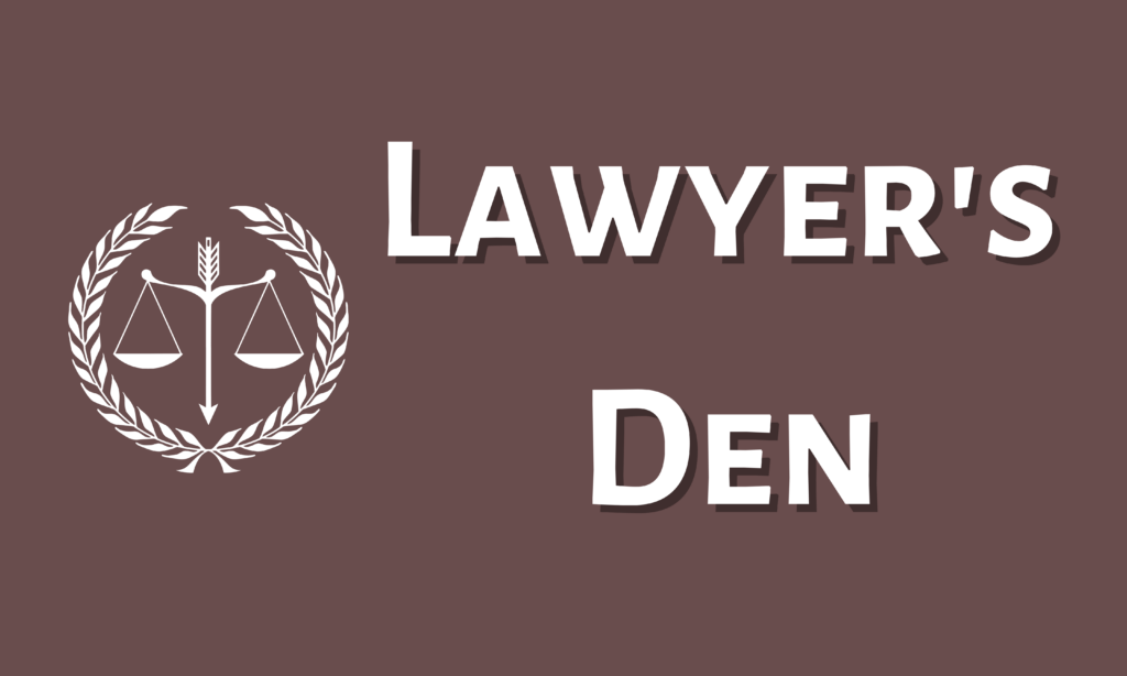 Lawyer Den Thumbnail on a Brown Color Background