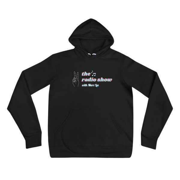 A black unisex hoodie with the words, The Radio Show Unisex Hoodie.